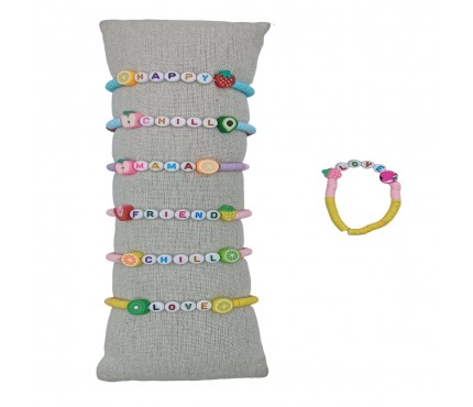 B-864 - Lot de 35 Bracelets TAILLE ENFANT avec perles lettres et fruits